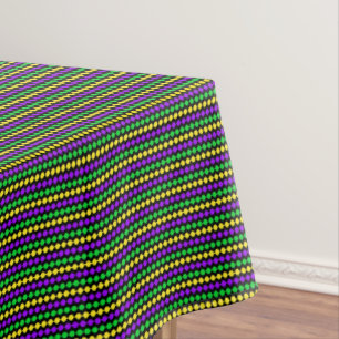 Mardi Gras Green, Yellow, Purple Beads on Black Tablecloth