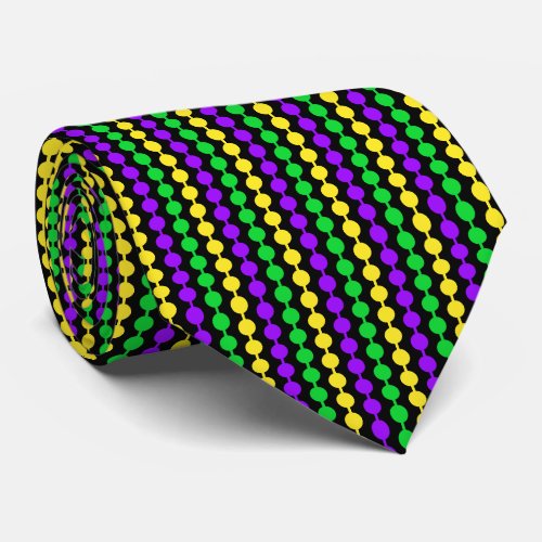 Mardi Gras Green Yellow Purple Beads on Black Tie