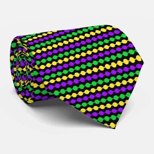 Mardi Gras Green Yellow Purple Beads on Black Tie