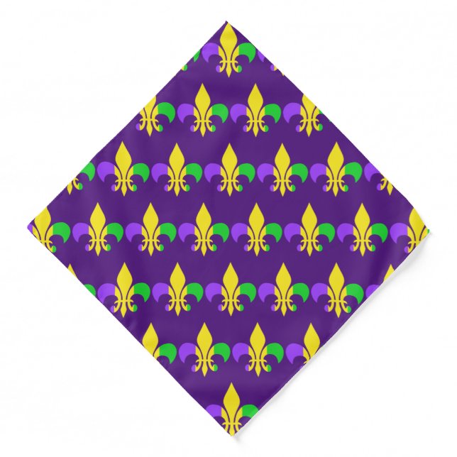 Mardi Gras Green Yellow Purple Fleur-de-Lis Bandana (Front)