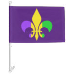 Mardi Gras Green Yellow Purple Fleur-de-Lis Car Flag