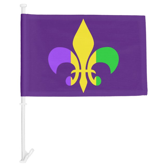 Mardi Gras Green Yellow Purple Fleur-de-Lis Car Flag (Front)