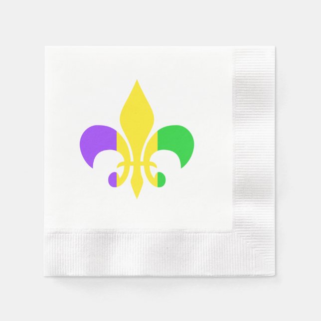 Mardi Gras Green Yellow Purple Fleur-de-Lis Napkins (Front)