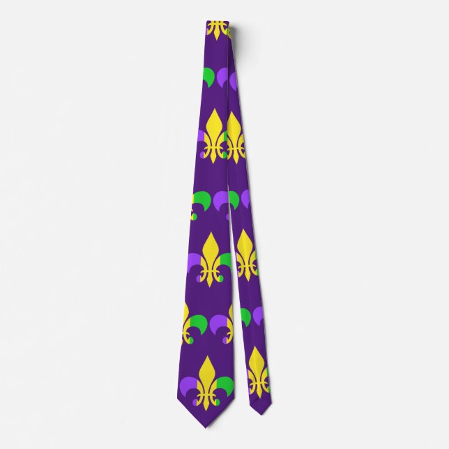 Mardi Gras Green Yellow Purple Fleur-de-Lis Neck Tie (Front)
