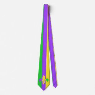 Mardi Gras Green Yellow Purple Fleur-de-Lis Neck Tie