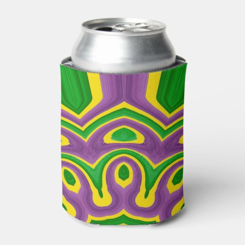 Mardi Gras Green Yellow Purple Pattern Mandala Can Cooler