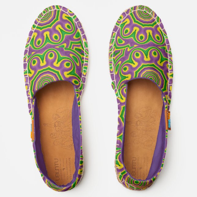 Mardi Gras Green Yellow Purple Pattern Mandala Espadrilles (Front)