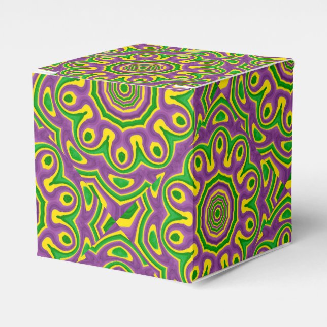 Mardi Gras Green Yellow Purple Pattern Mandala Favor Boxes (Front Side)