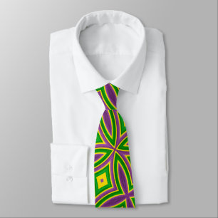 Mardi Gras Green Yellow Purple Pattern Neck Tie