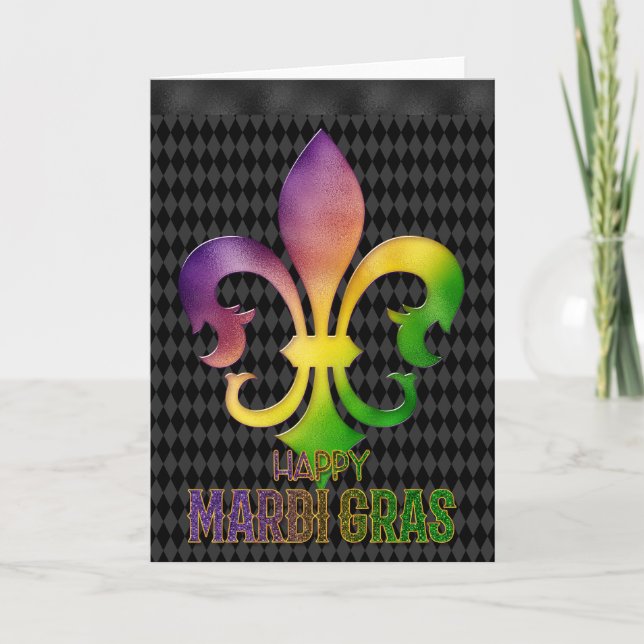Mardi Gras Greeting Card, Mardi Gras Fleur de Lis Card (Front)