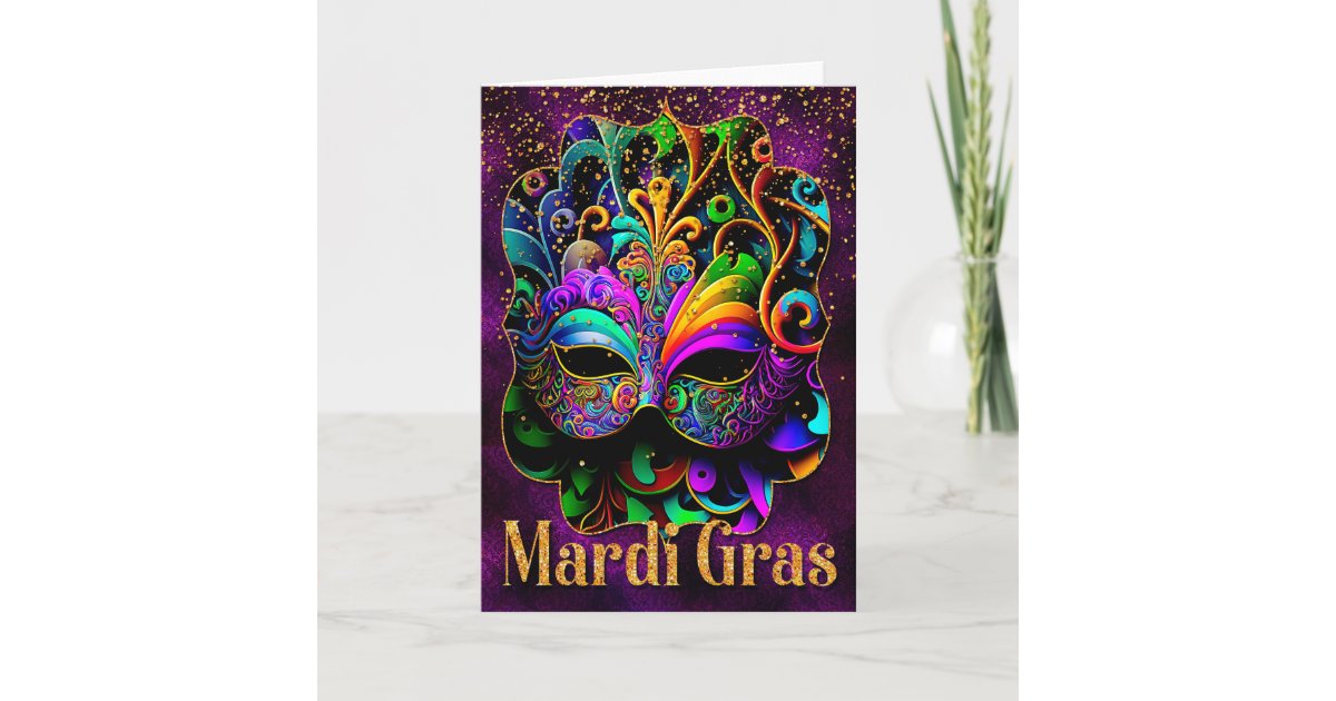 Mardi Gras Greeting Card, Mardi Gras Mask Card | Zazzle