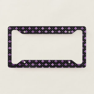 Mardi Gras Grid Bright Purple Fleur De Lis NOLA License Plate Frame
