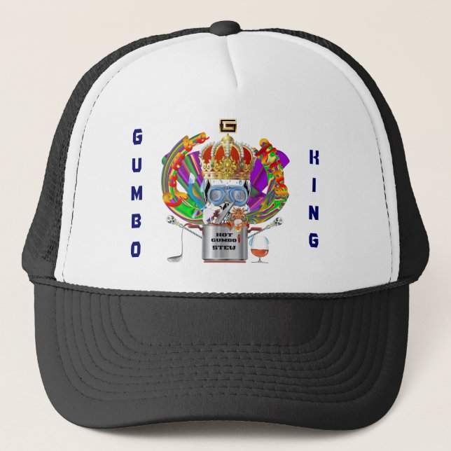 Mardi Gras Gumbo King View Hints please Trucker Hat (Front)
