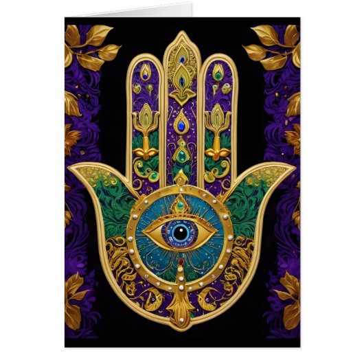 Mardi Gras Hamsa Art Print Greeting Card (Front)