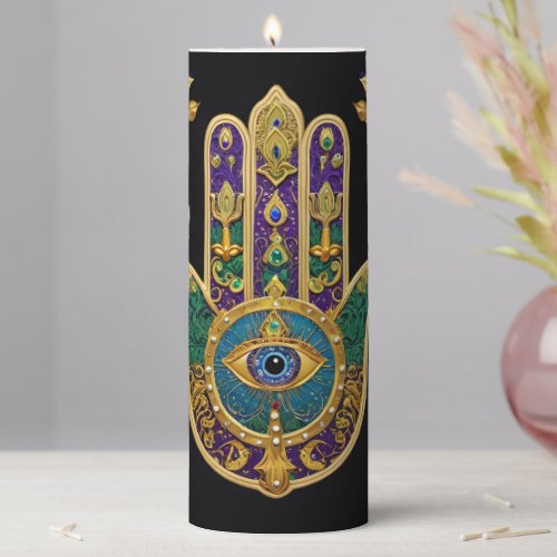  Mardi Gras Hamsa Art Print  Pillar Candle