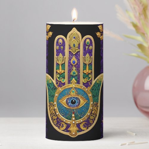  Mardi Gras Hamsa Art Print  Pillar Candle