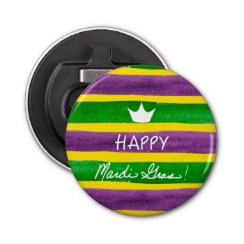 Mardi Gras Hand Painted Purple Green Gold Stripes Bottle Opener by PandaCatGallery at Zazzle