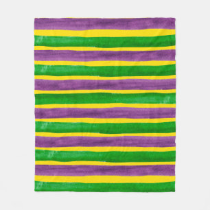 Mardi Gras Hand Painted Purple Green Gold Stripes Fleece Blanket