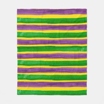 Mardi Gras Hand Painted Purple Green Gold Stripes Fleece Blanket by PandaCatGallery at Zazzle