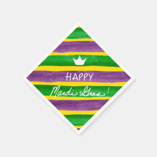 Mardi Gras Hand Painted Purple Green Gold Stripes Paper Napkins