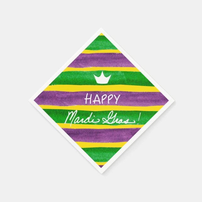 Mardi Gras Hand Painted Purple Green Gold Stripes Paper Napkins (Corner)