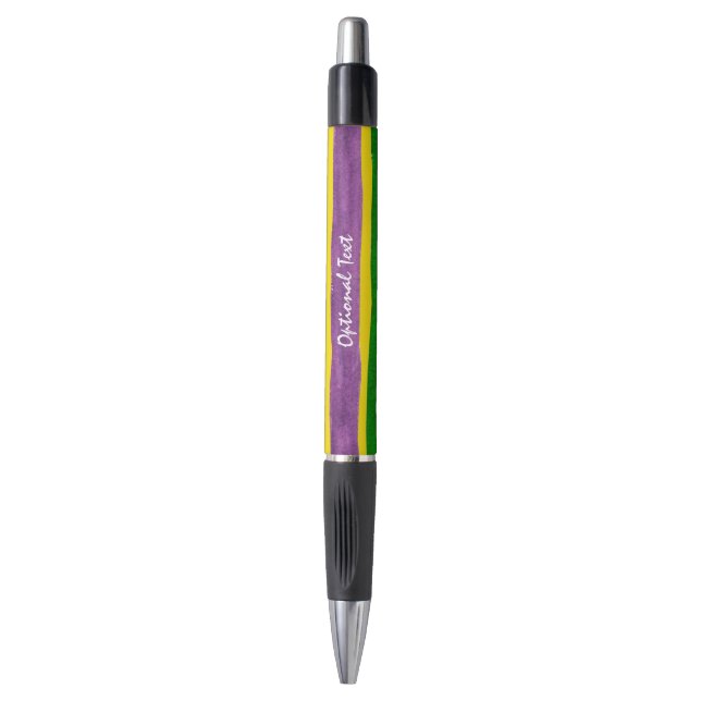 Mardi Gras Hand Painted Purple Green Gold Stripes Pen (Front Vertical)