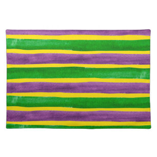 Mardi Gras Hand Painted Purple Green Gold Stripes Placemat