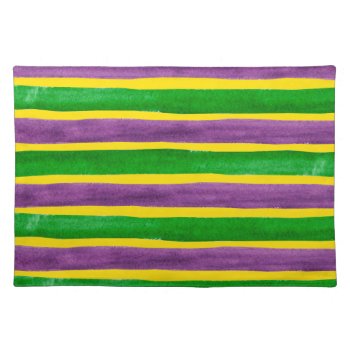Mardi Gras Hand Painted Purple Green Gold Stripes Placemat by PandaCatGallery at Zazzle