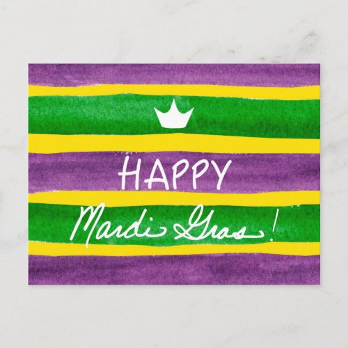 Mardi Gras Hand Painted Purple Green Gold Stripes Postcard