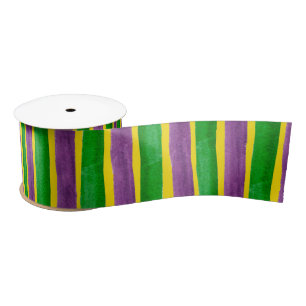 Mardi Gras Hand Painted Purple Green Gold Stripes Satin Ribbon