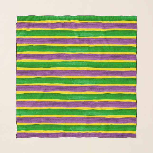 Mardi Gras Hand Painted Purple Green Gold Stripes Scarf (Front)