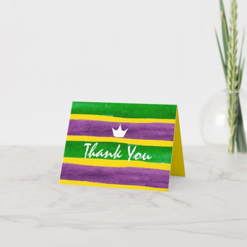 Mardi Gras Hand Painted Purple Green Gold Stripes Thank You Card