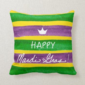 Mardi Gras Hand Painted Purple Green Gold Stripes Throw Pillow by PandaCatGallery at Zazzle