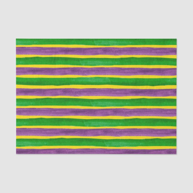 Mardi Gras Hand Painted Purple Green Gold Stripes Tissue Paper (Front)