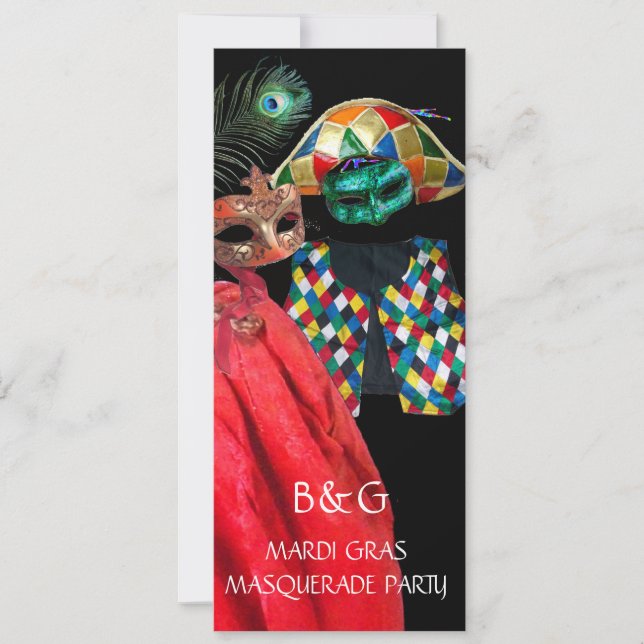 MARDI GRAS HARLEQUIN COSTUME MASQUERADE PARTY INVITATION (Front)