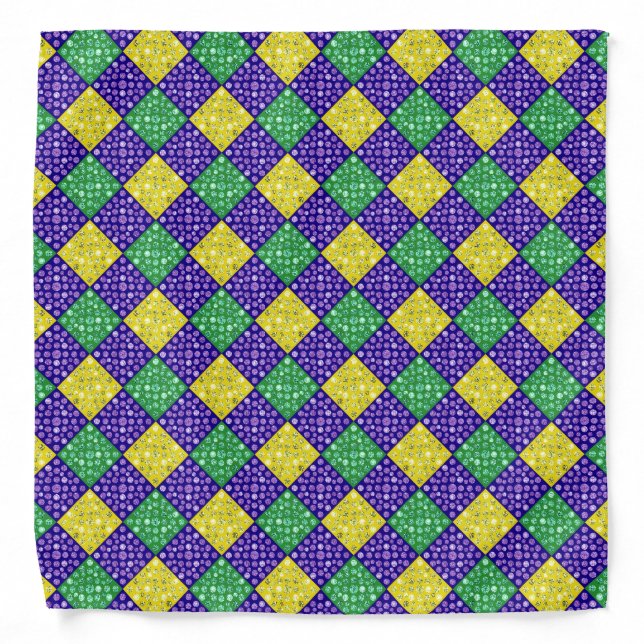 Mardi Gras Harlequin Diamond Carnival Pattern Bandana (Front)