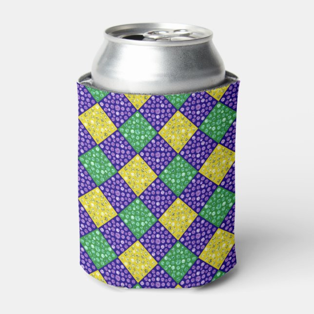 Mardi Gras Harlequin Diamond Carnival Pattern Can Cooler (Can Front)