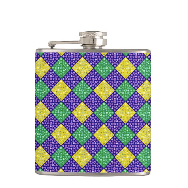 Mardi Gras Harlequin Diamond Carnival Pattern Flask (Front)