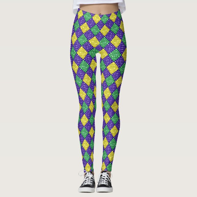 Mardi Gras Harlequin Diamond Carnival Pattern Leggings (Front)