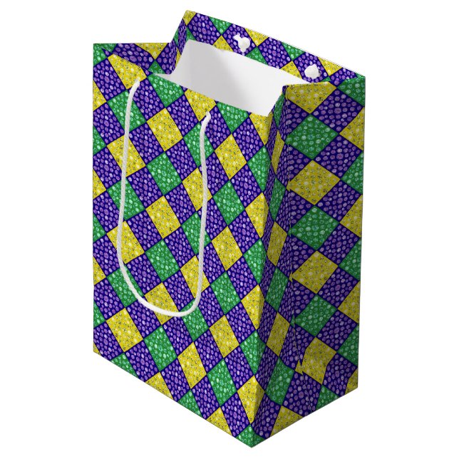 Mardi Gras Harlequin Diamond Carnival Pattern Medium Gift Bag (Front Angled)