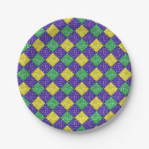 Mardi Gras Harlequin Diamond Carnival Pattern Paper Plates
