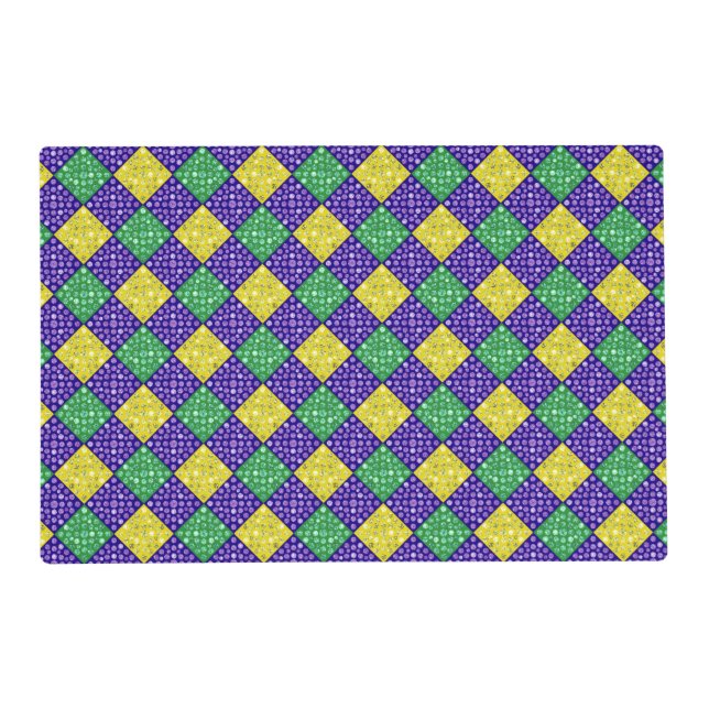 Mardi Gras Harlequin Diamond Carnival Pattern Placemat (Front)