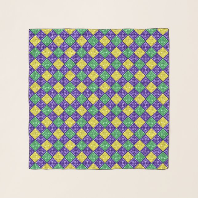 Mardi Gras Harlequin Diamond Carnival Pattern Scarf (Front)