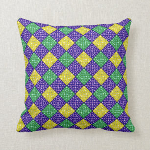 Mardi Gras Harlequin Diamond Carnival Pattern Throw Pillow