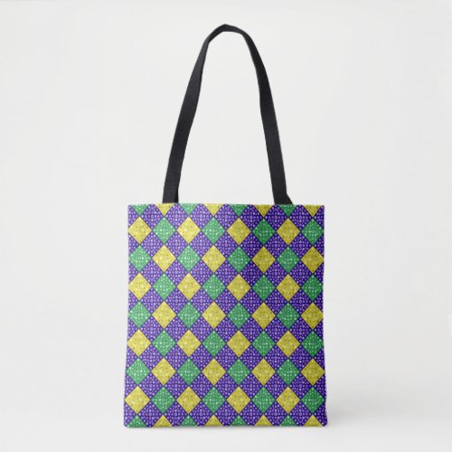 Mardi Gras Harlequin Diamond Carnival Pattern Tote Bag