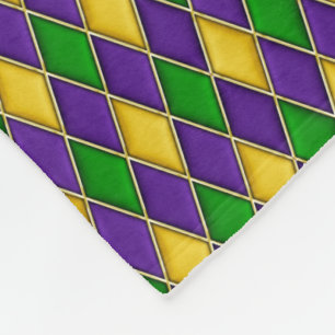 Mardi Gras Harlequin Diamond Pattern Fleece Blanket