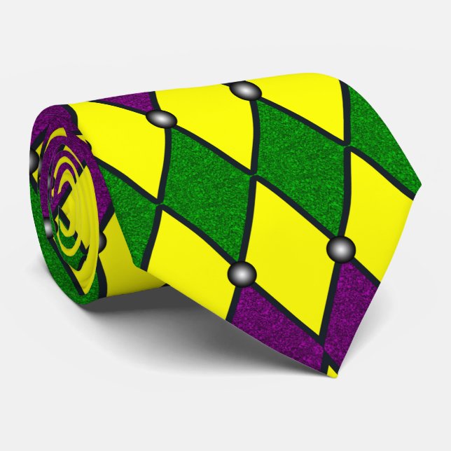 Mardi Gras Harlequin Diamond Pattern Neck Tie (Rolled)