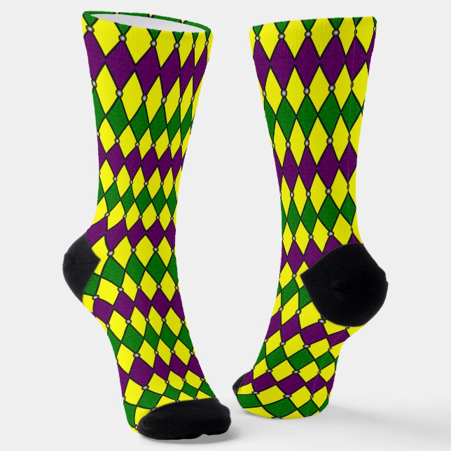 Mardi Gras Harlequin Diamond Pattern Socks (Angled)