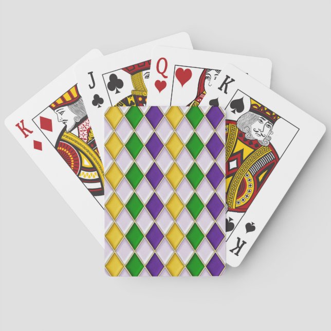 Mardi Gras Harlequin Diamond Pattern White Poker Cards (Back)