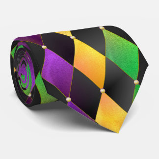 Mardi Gras Harlequin Diamond Purple Green Gold Neck Tie